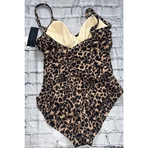 Women's Leopard Print Shirred Side One Piece Swimsuit-Aqua Green  Sz Large NWT - Picture 3 of 5